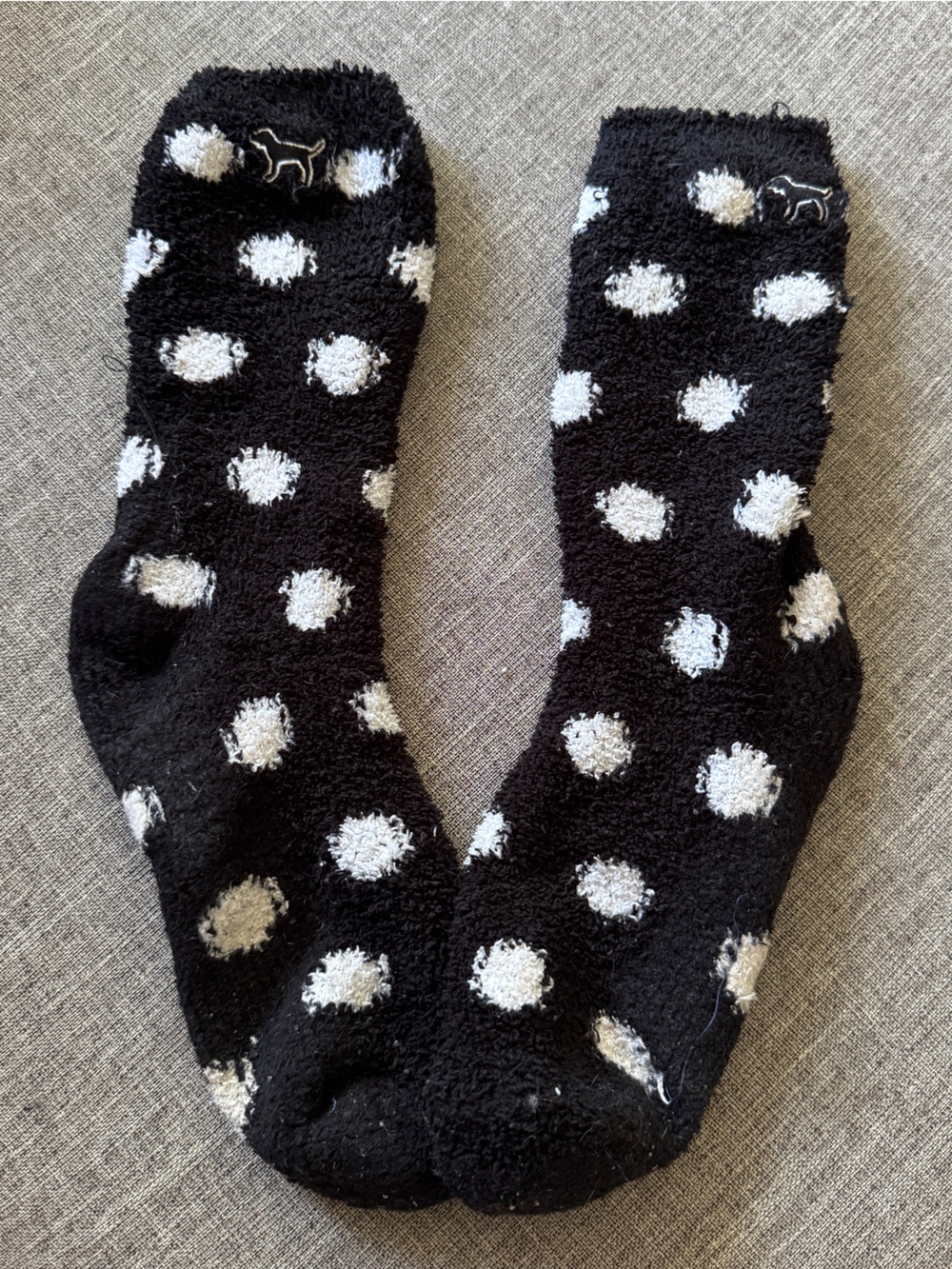 PINK Victoria's Secret Black Fuzzy Polka Dot Socks